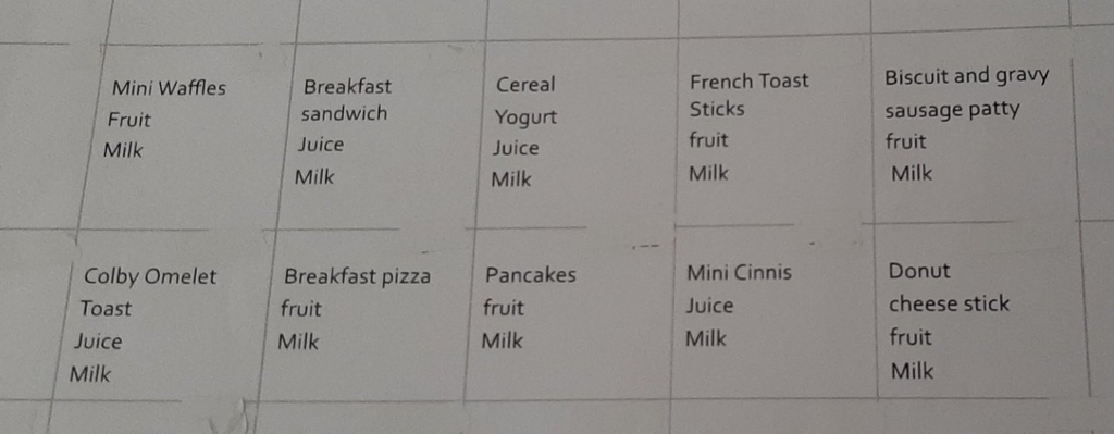 breakfast menu
